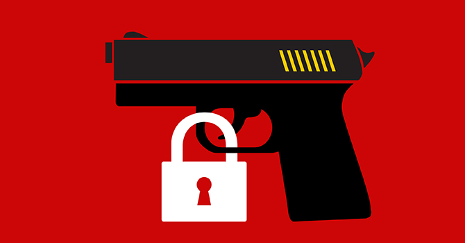 A graphic of a firearm and a lock