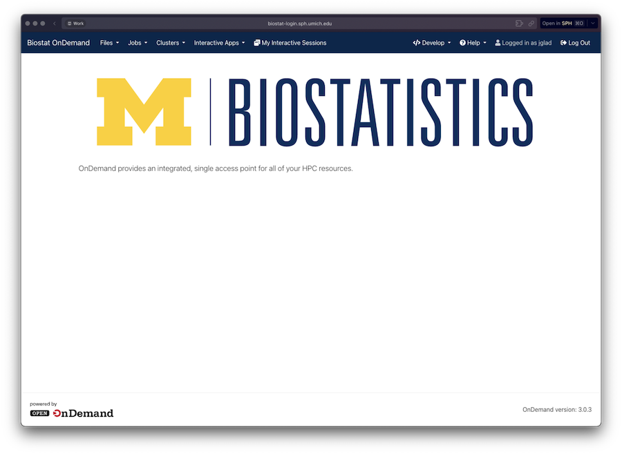 Biostat Cluster web portal landing page