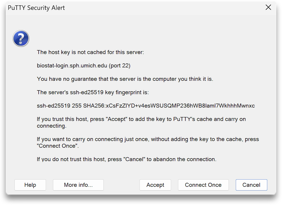 PuTTY Security Alert asking to accept fingerprint