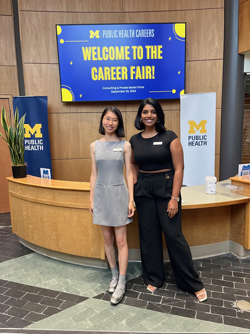 Students and staff interacting at the Michigan Public Health Career Fair