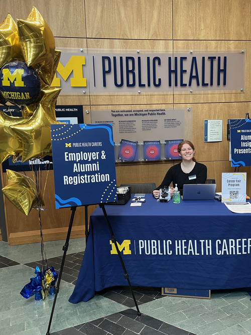 Students and staff interacting at the Michigan Public Health Career Fair