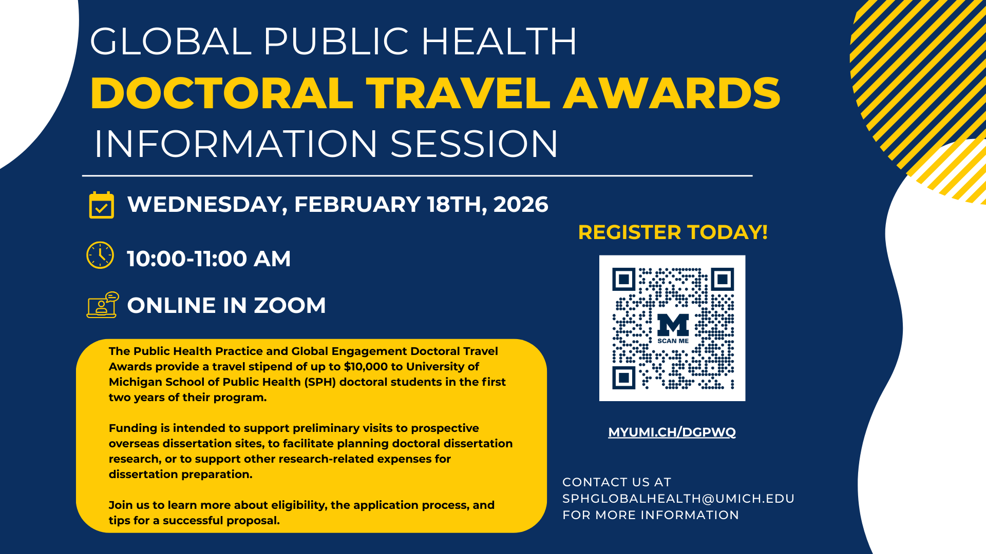 Event Flyer for Global Public Health Doctoral Travel Awards Information Session