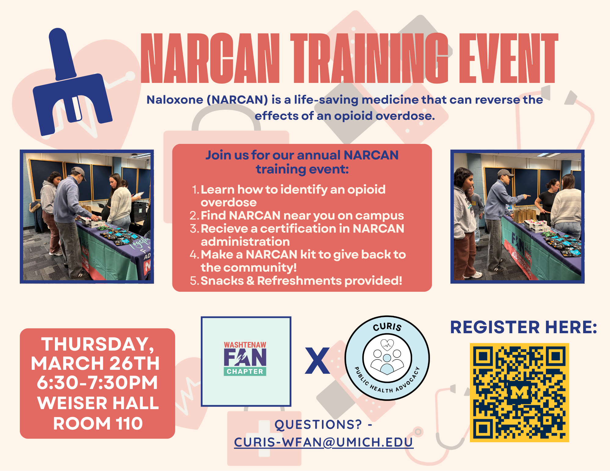 Event Flyer for CURIS X WFAN Narcan Training Event