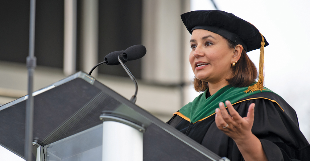 Dr. Natasha Bagdasarian speaking at graduation