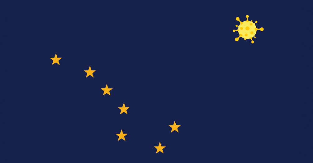 Alaska state flag with Covid molecule as north star