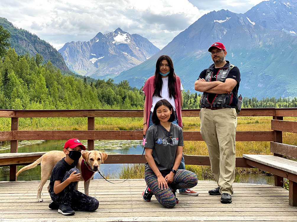 SEan Armstrong and his family at the Eagle River Nature Center in Alaska.