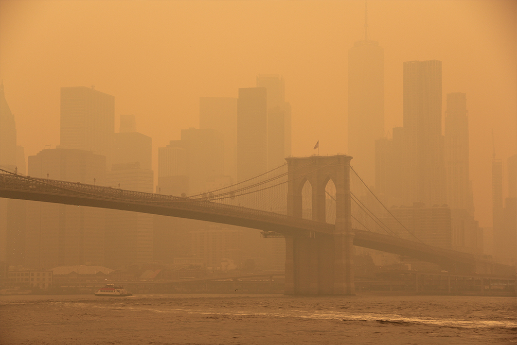 Adar became a go-to expert during the summer’s wildfire season. She was interviewed by major media outlets due to severe air pollution in the US caused by Canadian fires that torched 37 million acres and turned them into ash and soot. Pictured here, the New York City skyline is covered in haze from Canadian wildfires on June 7, 2023.