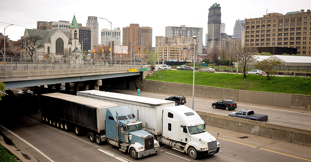 Interstate 75 cutting across downtown Detroit