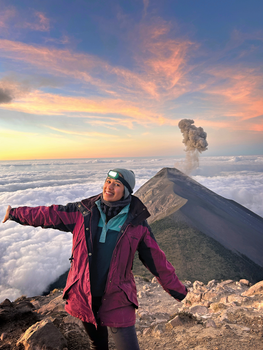 Fatema Dohadwalaan on an active volcano in Guatemala