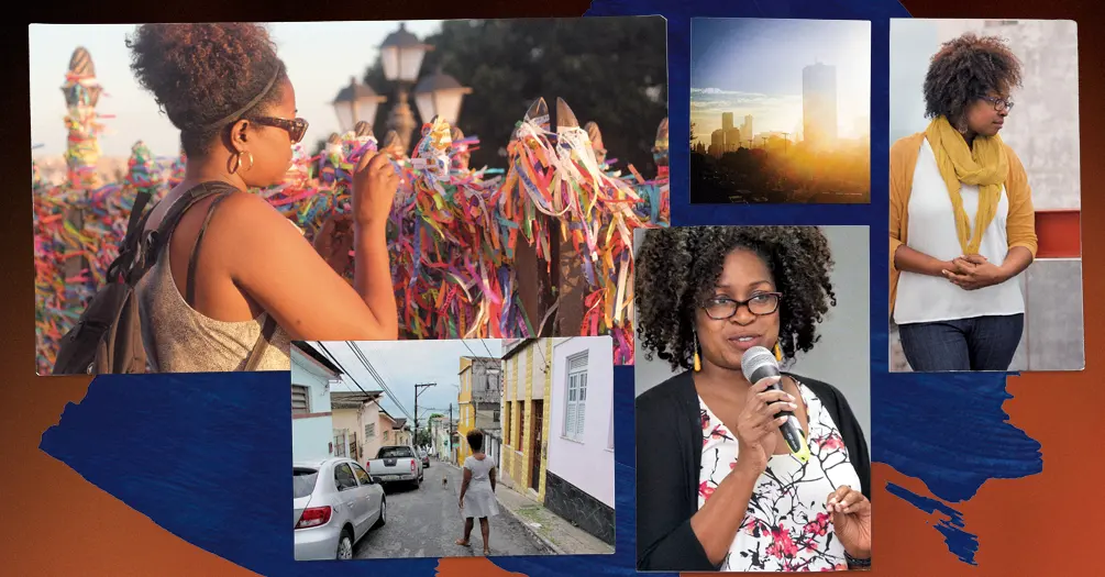A collage of photos of Melissa Creary in Brazil