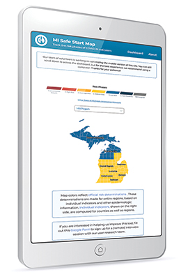 An iPad displaying MI Safe Start Map dashboard app