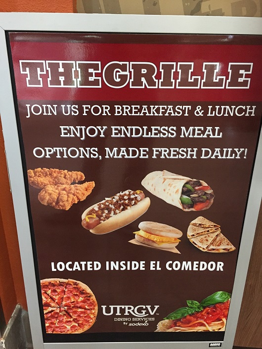 Advertisement for The Grille, one of three on-campus restaurants