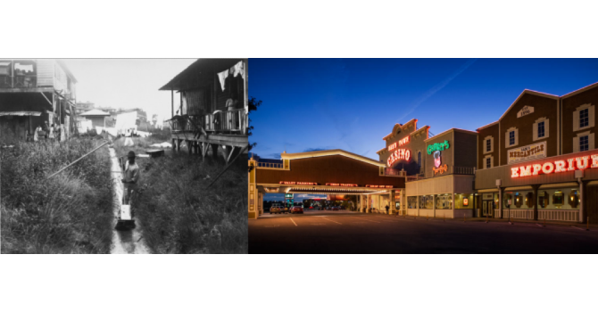 Left - Sugar Ditch Alley 1976; Right - Casino Strip in Tunica Resorts, 2010