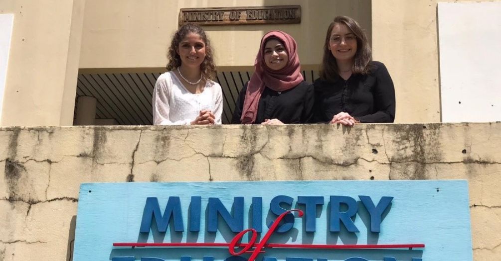 Marlene, Souad, and Muriel outside the Minsitry of Education in Grenada