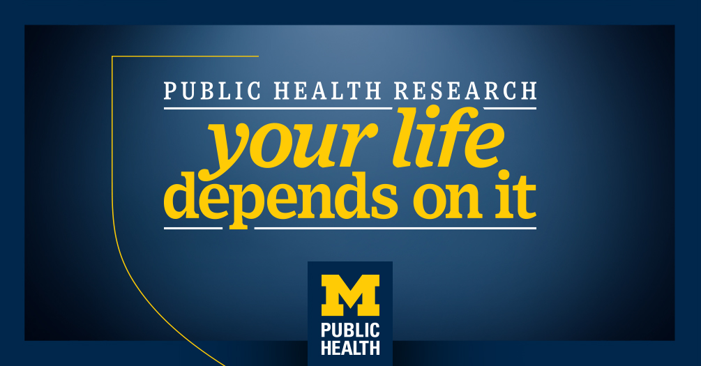 Blue graphic with the words "Public Health research: your life depends on it"