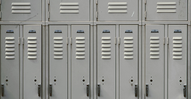 Metal school lockers.