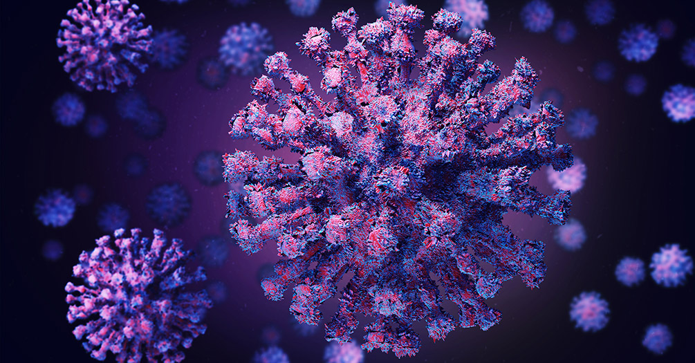A graphic of the COVID-19 virus.