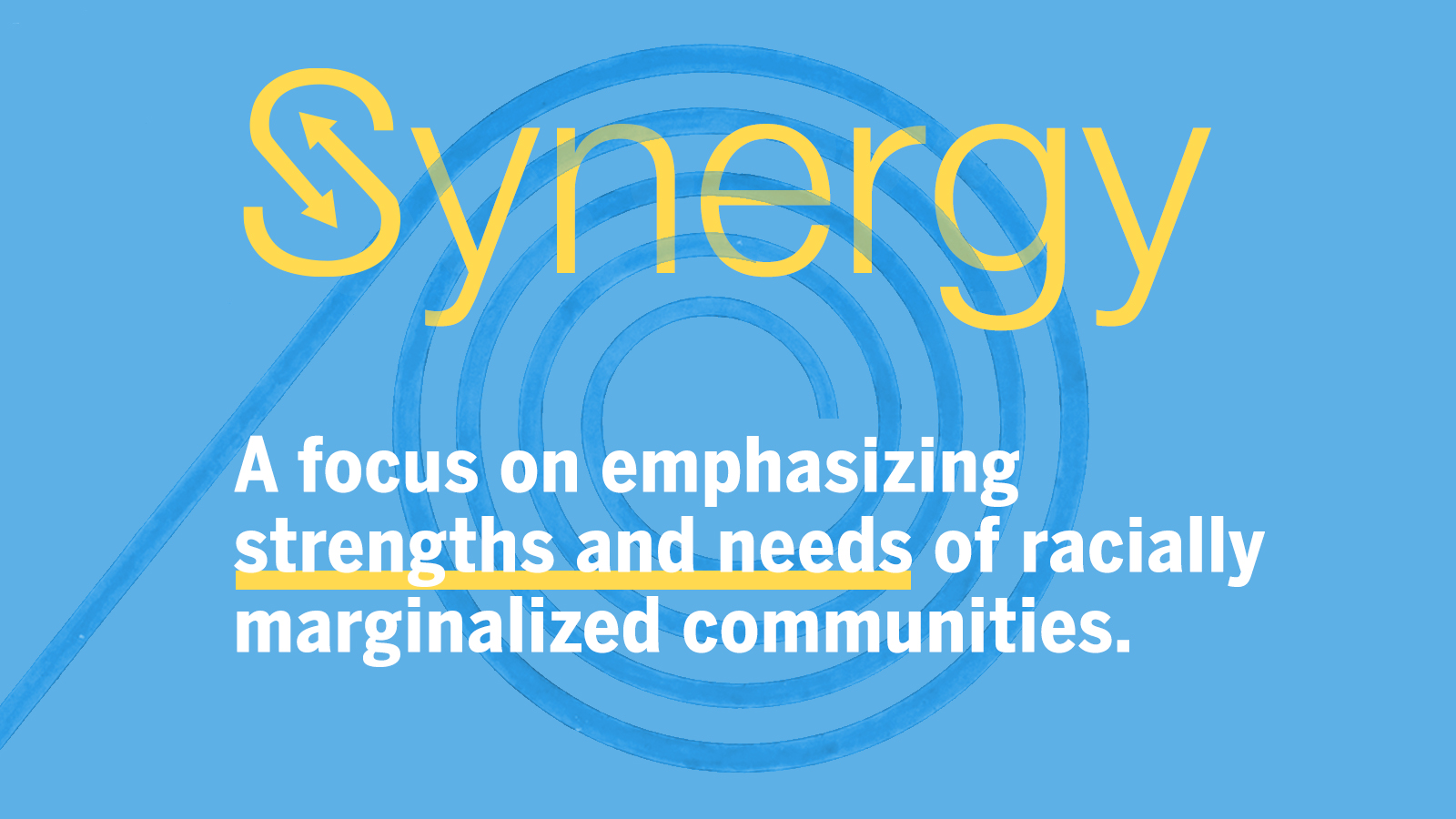 Synergy: A focus on emphasizing strengths and needs of racially marginalized communities.