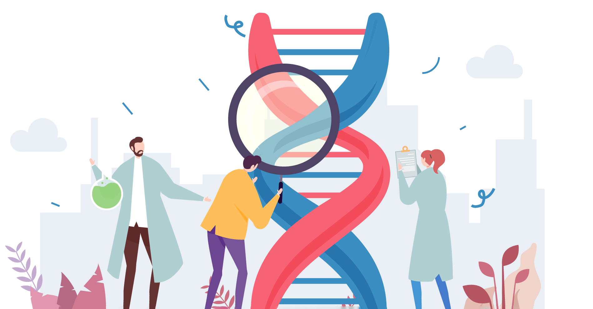 Graphic of DNA and genetics.