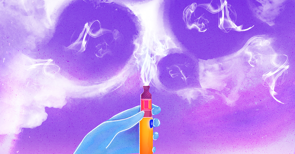 A vape emitting a vapor