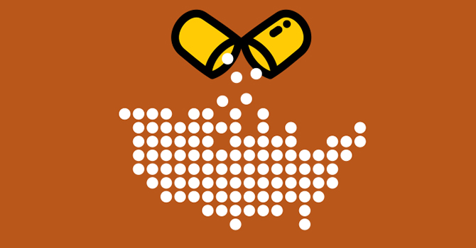 illustration of pills in the shape of the United States