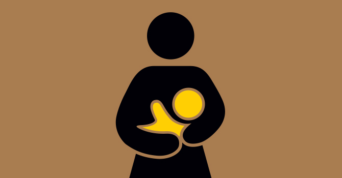 A graphic of a person holding a baby.