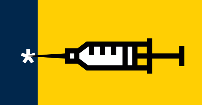 Maize and blue graphic of a vaccine.