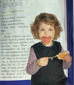 Child eating sugar on magazine cover