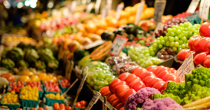 Assorted produce at a grocery store