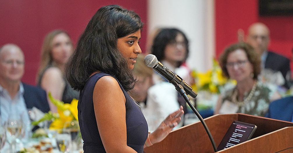 Swati Sriram delivers her speech at the annual Michigan Public Health Scholarship and Awards Dinner.