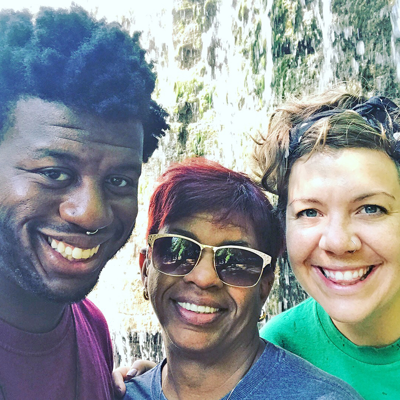 Johnson on a hiking trip with his mother and fiancée.